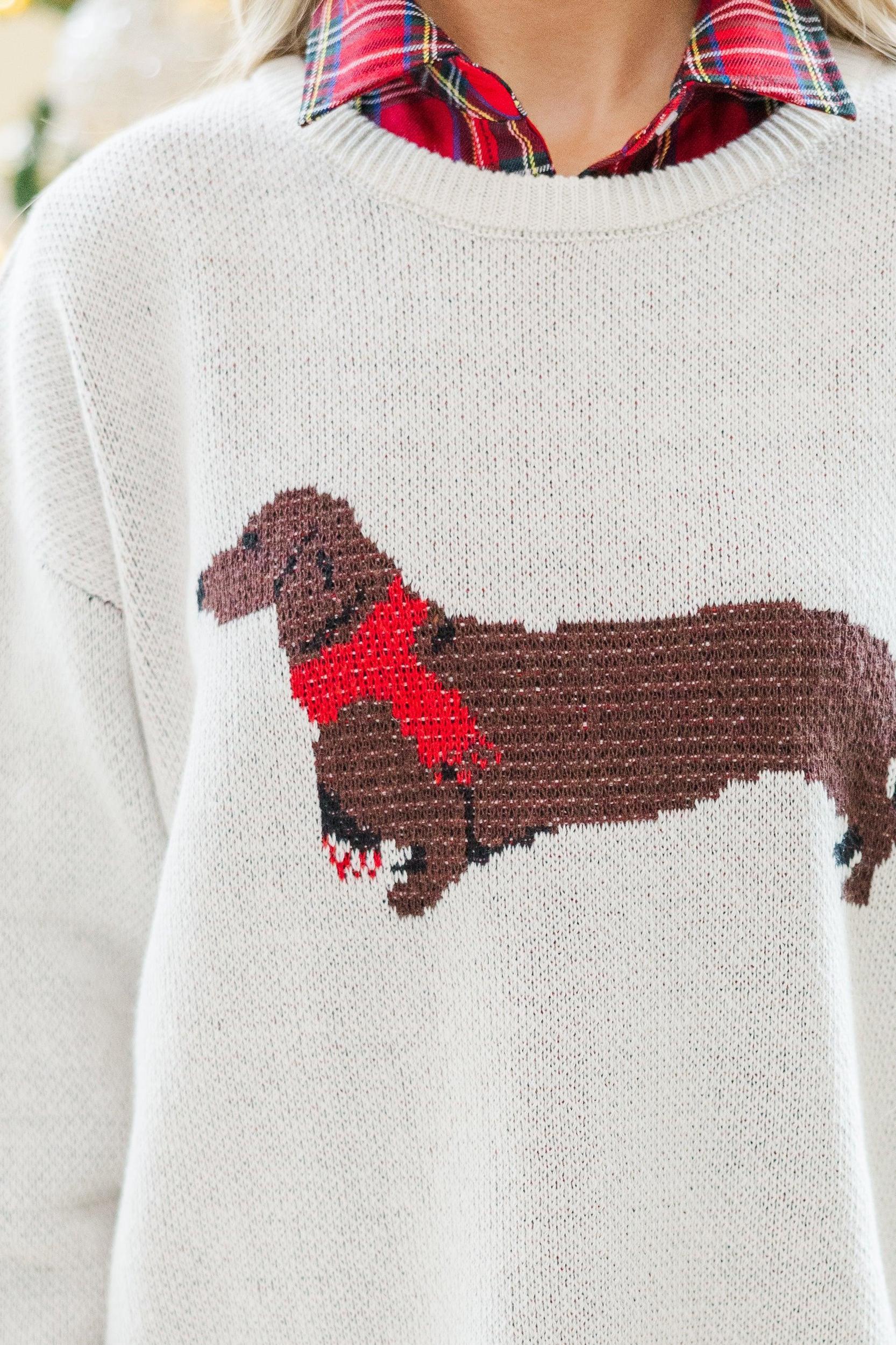 Home For The Holidays Cream Dachshund Sweater Female Product Image
