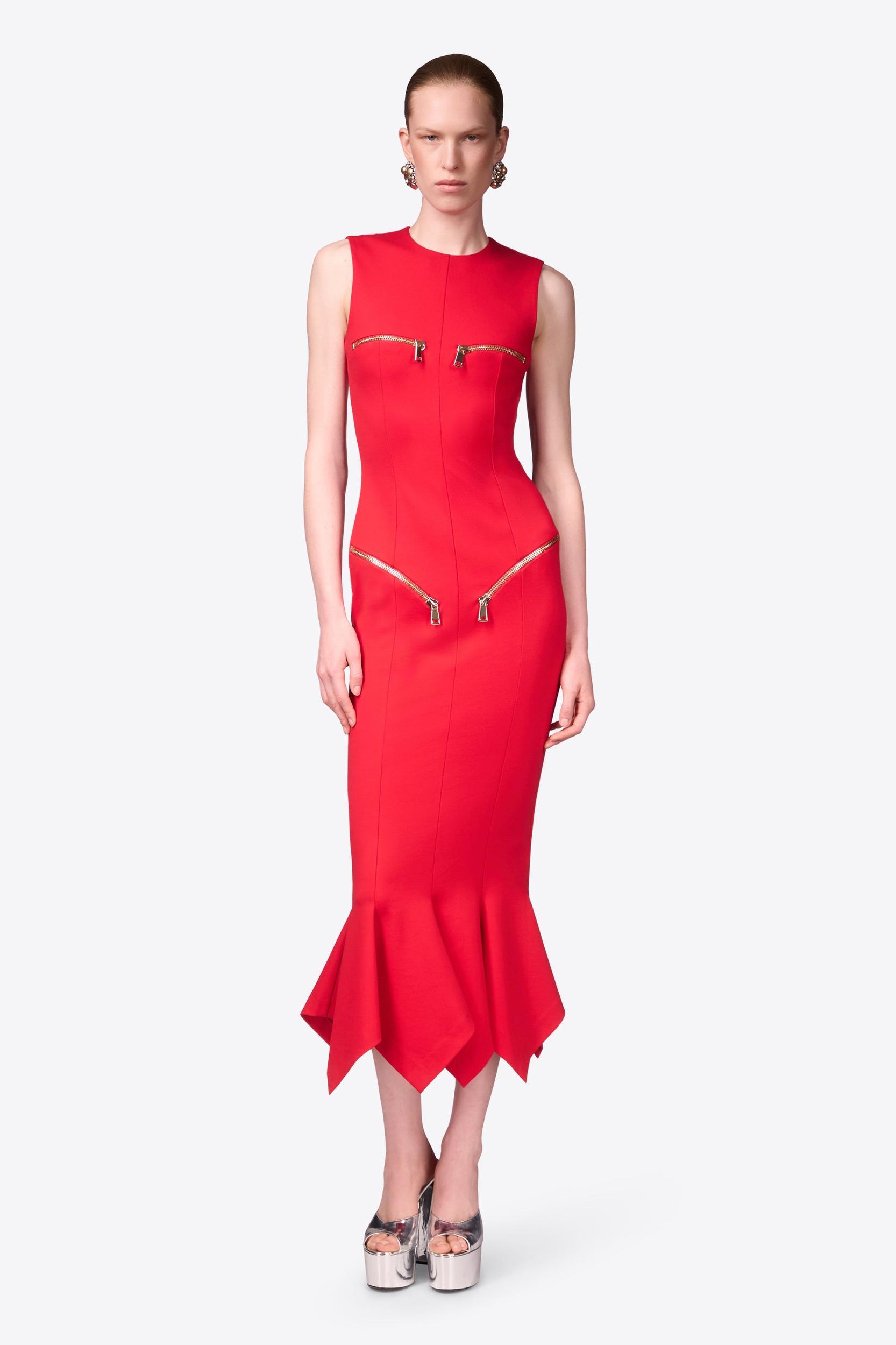 Handkerchief Zipper Midi Dress Product Image
