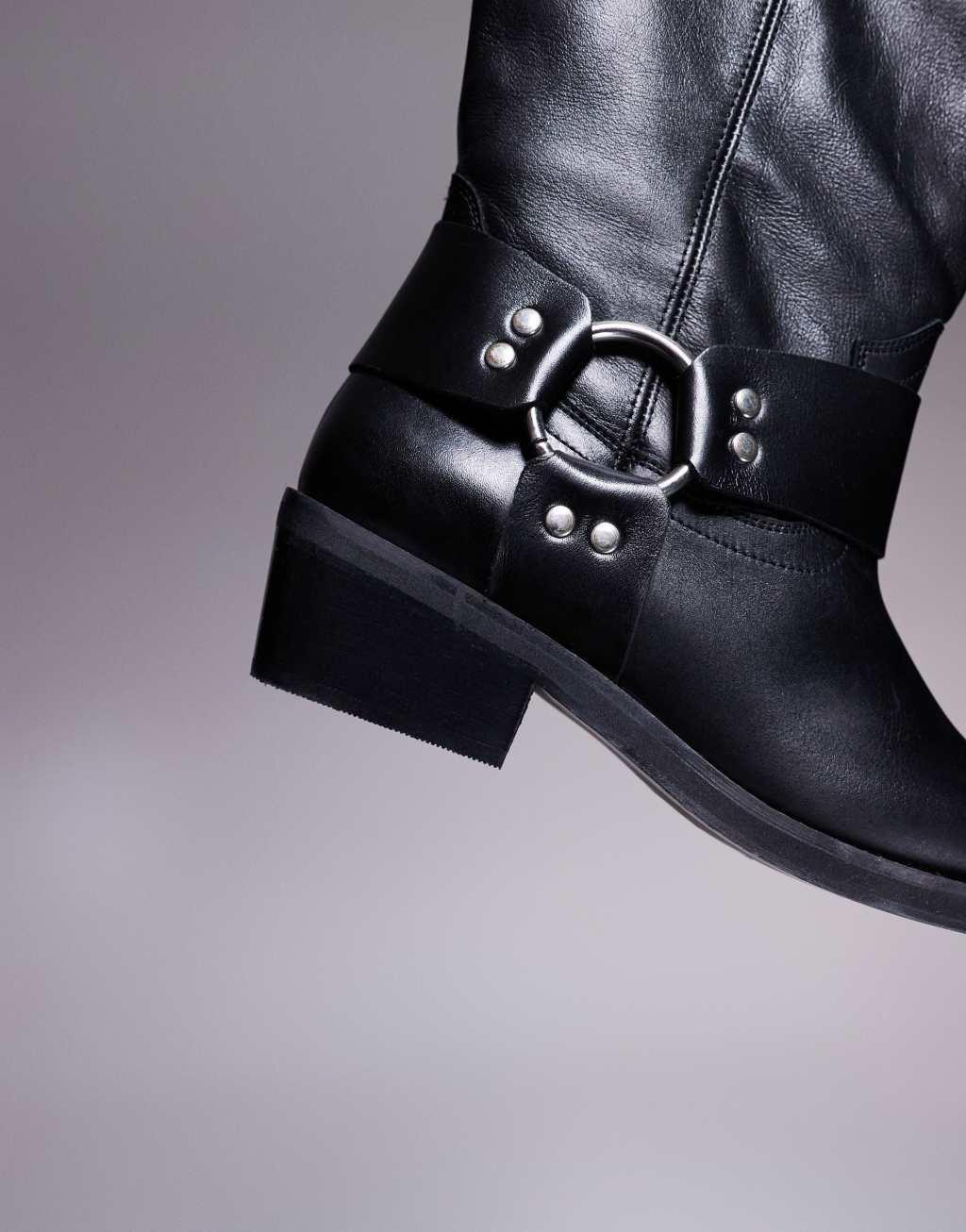 ASOS DESIGN Colorado premium leather biker knee boots Product Image