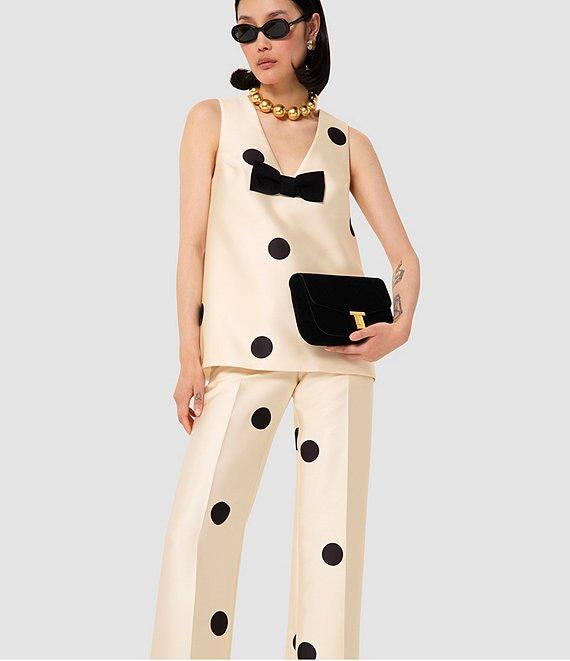 Tara Jarmon Duchess Satin Dotted Print Flat Front Straight Leg Pants Product Image