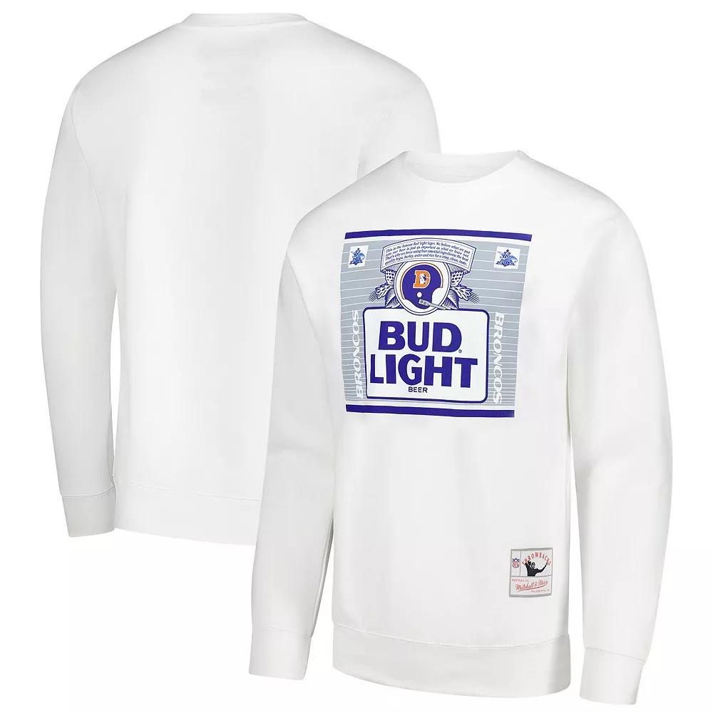Men's Mitchell & Ness White Denver Broncos NFL x Bud Light The Crest Pullover Sweatshirt, Size: Medium Product Image