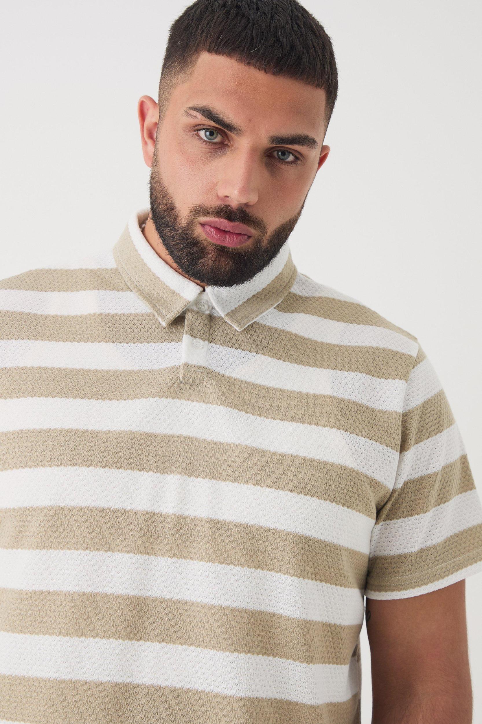 Plus Textured Stripe Polo | boohooMAN USA Product Image