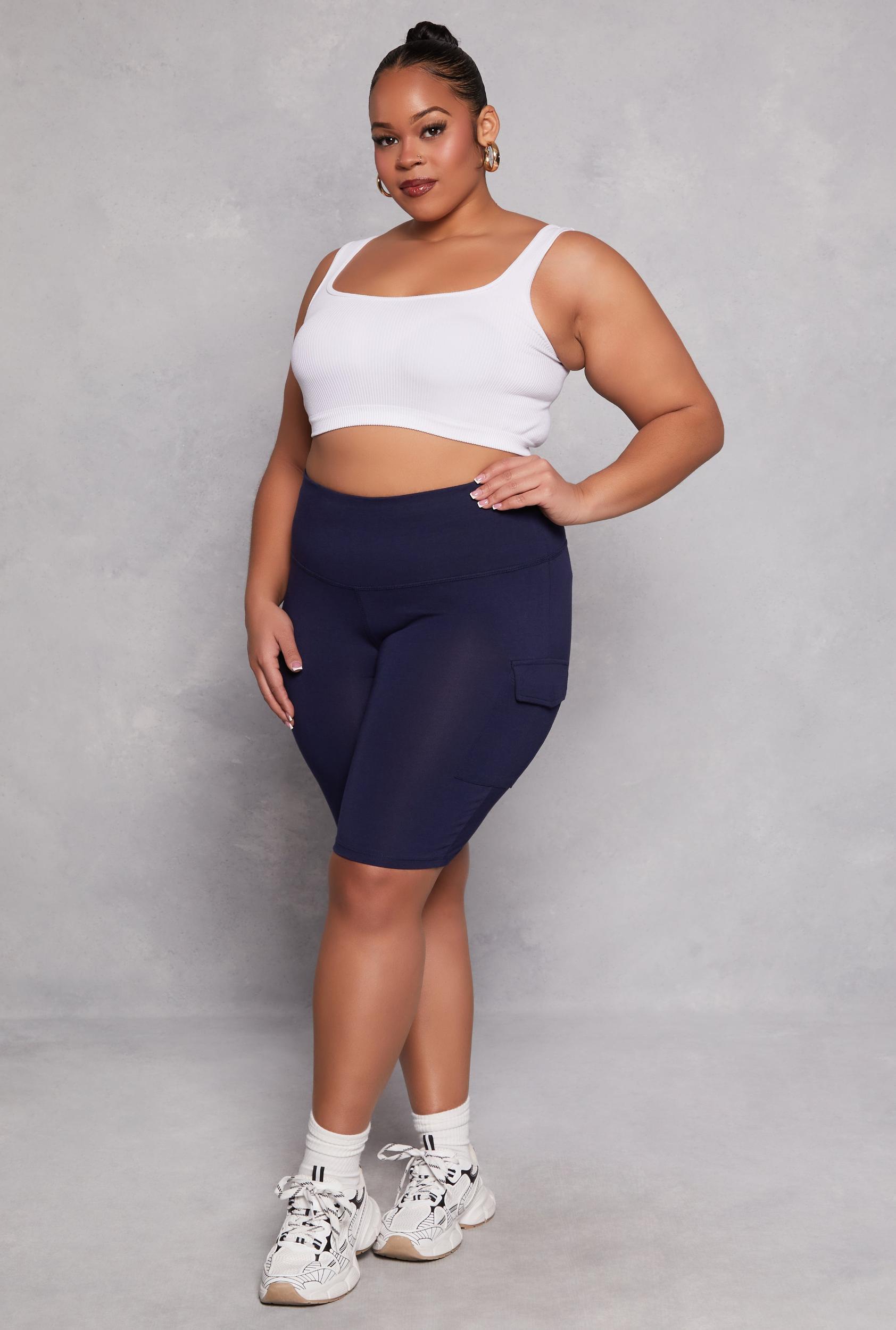 Womens Plus Size Cargo Pocket High Waist Biker Shorts Product Image