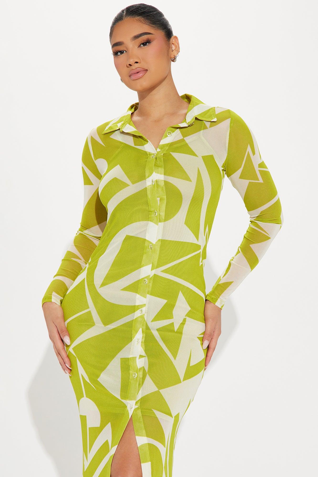 Alia Geometric Mesh Maxi Dress - Green/combo Product Image