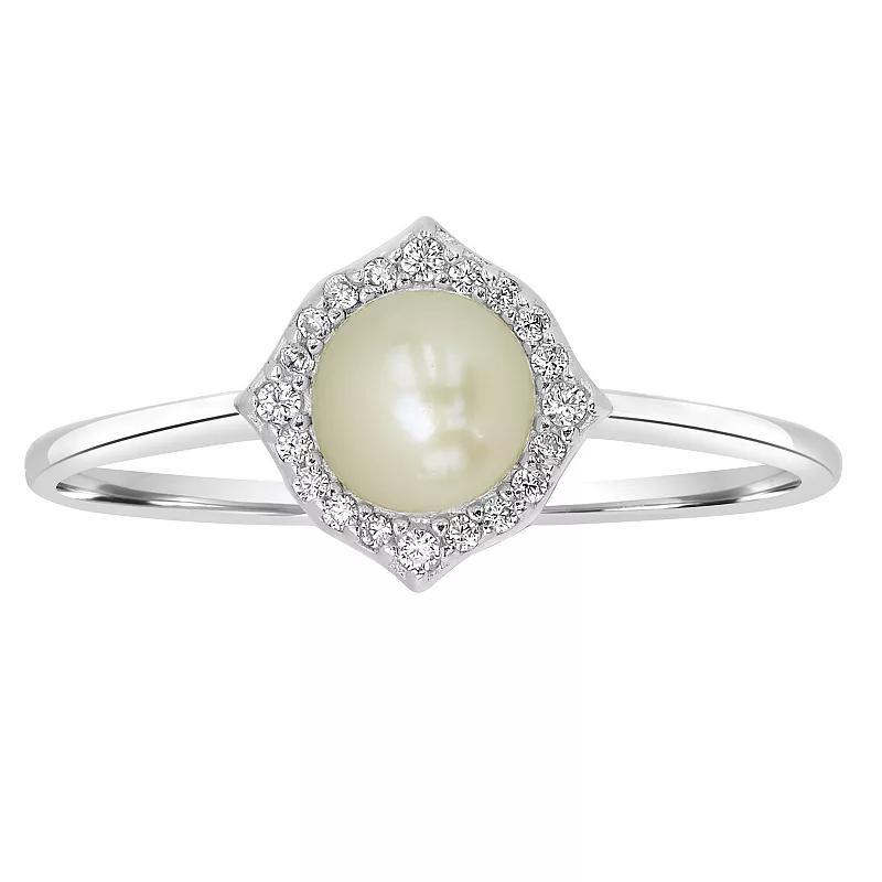 Gemistry Sterling Silver Freshwater Cultured Pearl & Cubic Zirconia Fancy Border Ring, Women's, Size: 6 Product Image