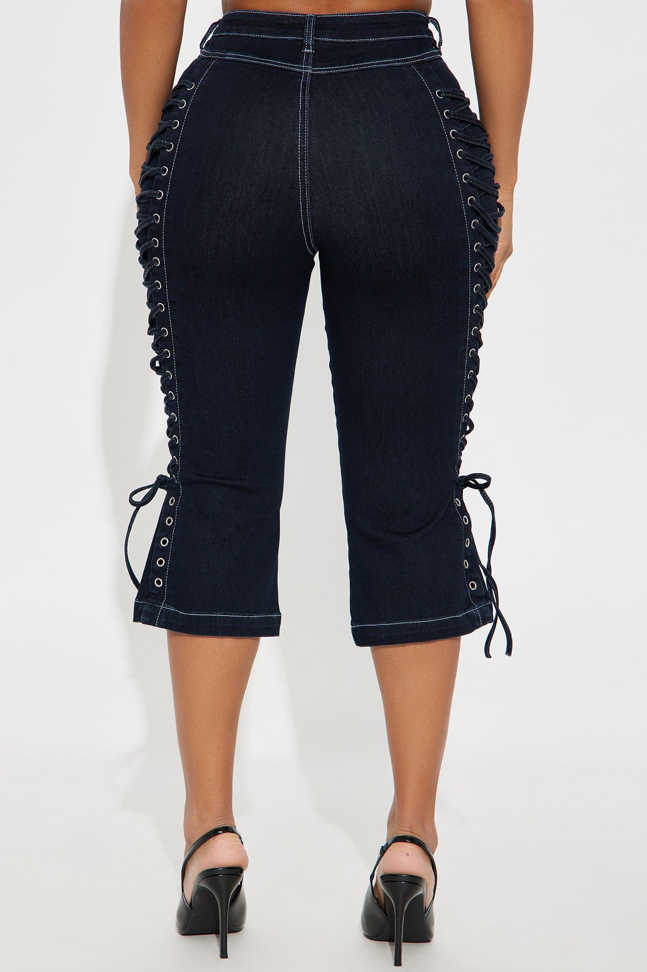 Laced Up Capri Kick Flare Jeans - Dark Wash Product Image