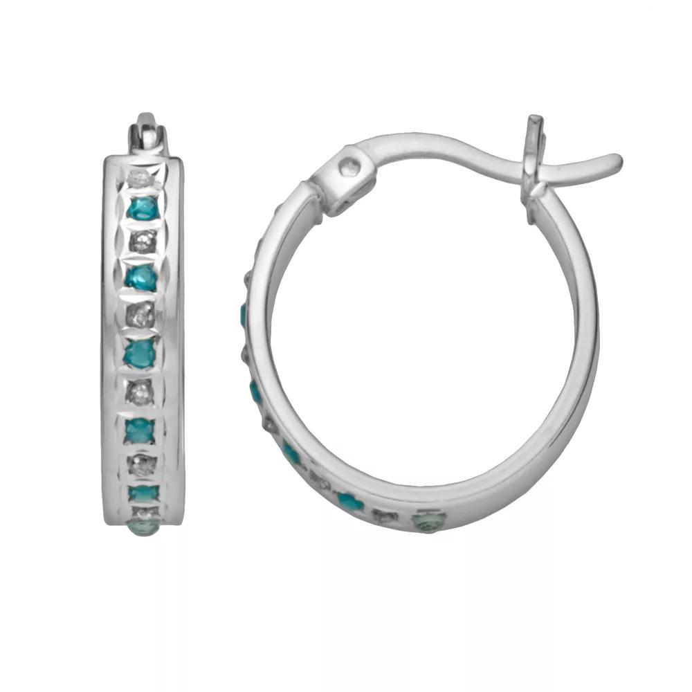 Platinum-Over-Silver Blue Topaz and Diamond Accent Oval Hoop Earrings, Women's, White Product Image
