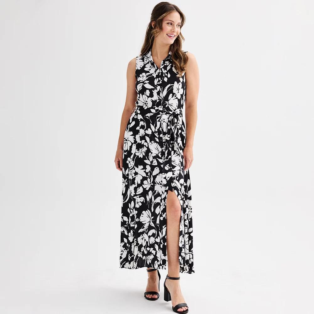 Women's Ellen Tracy Sleeveless Shirt Dress with Self Tie Sash, Size: XS, Floral Print Product Image