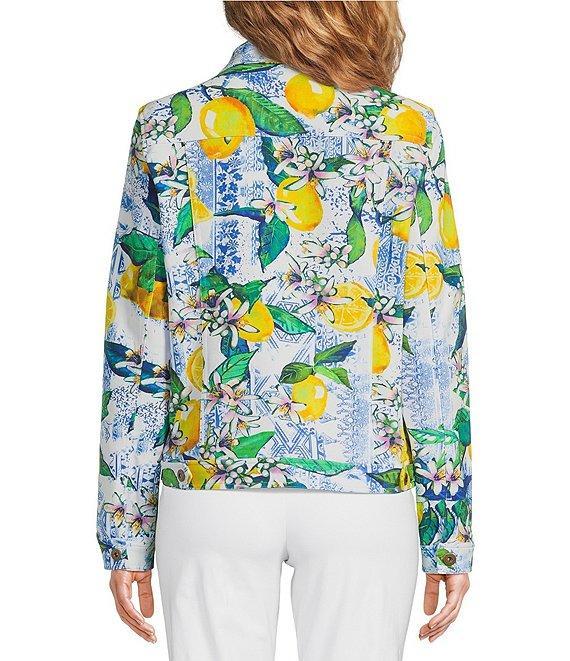 Ali Miles Lemon Fruit Print Point Collar Button Front Jacket Product Image