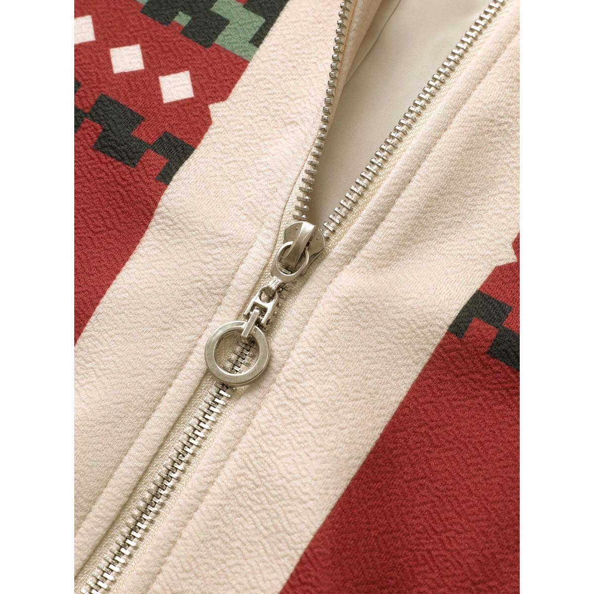 Plus Size Colorblock Rib Knit Pocket Zipper Fly Jacket Women Scarlet Non Slanted pocket Everyday Jackets BloomChic 30/6X Product Image