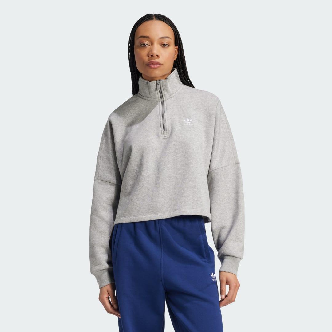 adidas Essentials 1/2 Zip Fleece Sweatshirt Medium Grey Heather S Womens Product Image
