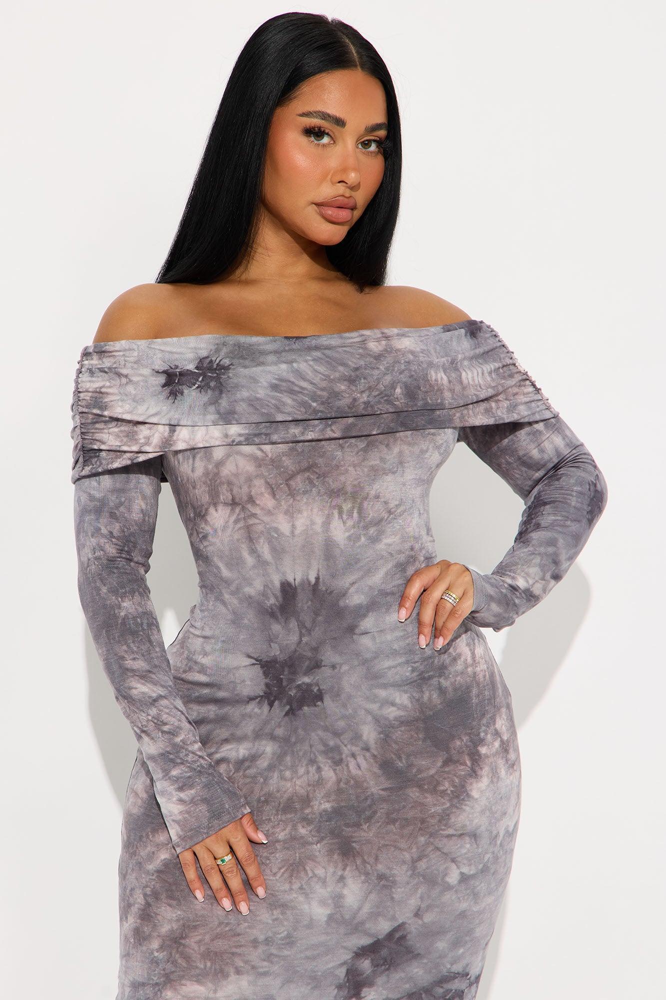 Stay A Bit Tie Dye Maxi Dress - Grey Product Image