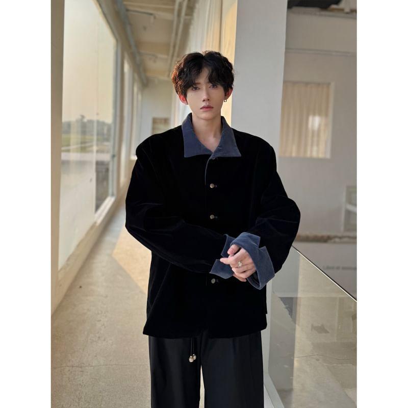 Long-Sleeve Single Breasted Velvet Coat Product Image