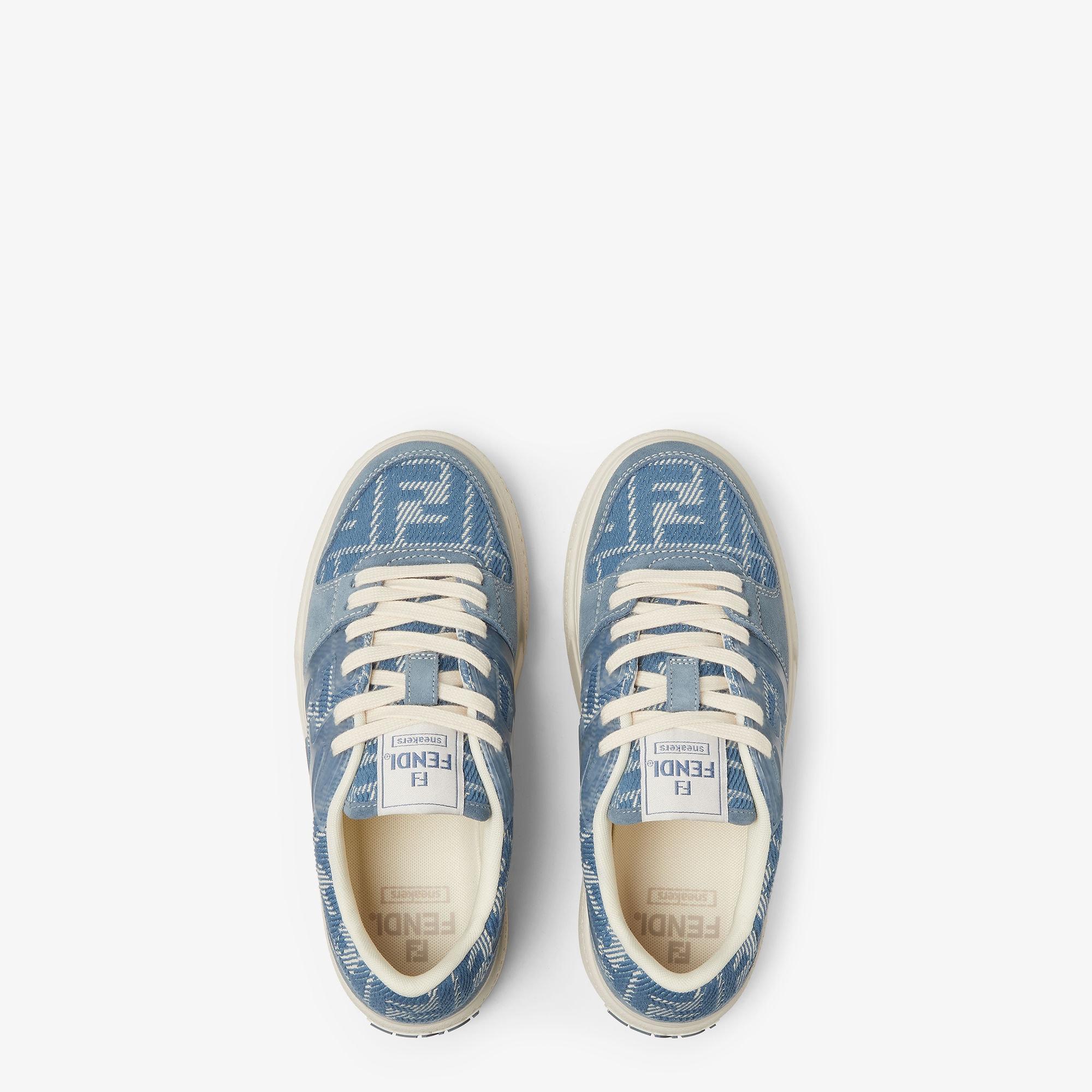 Fendi MatchDenim-effect FF jacquard and light blue suede platform low tops Product Image