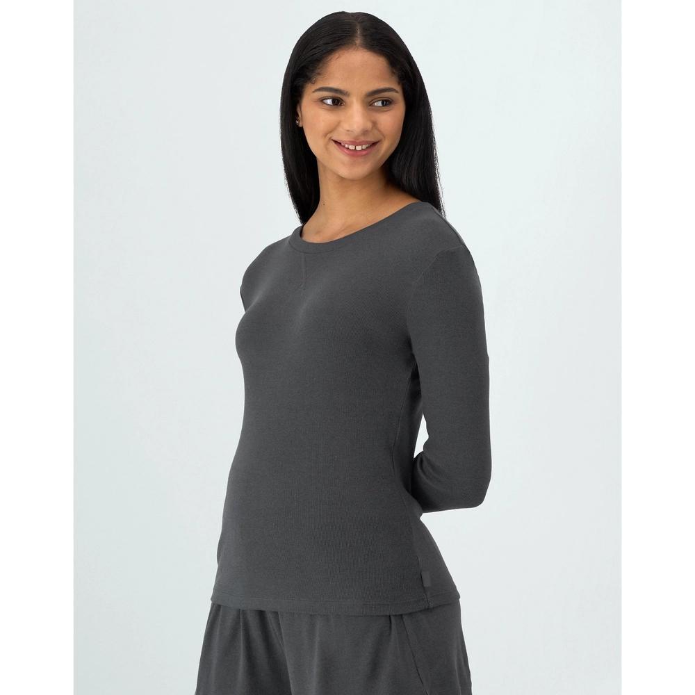 Hanes Originals Womens SuperSoft Comfywear Rib Long Sleeve T-Shirt Asphalt XS Product Image