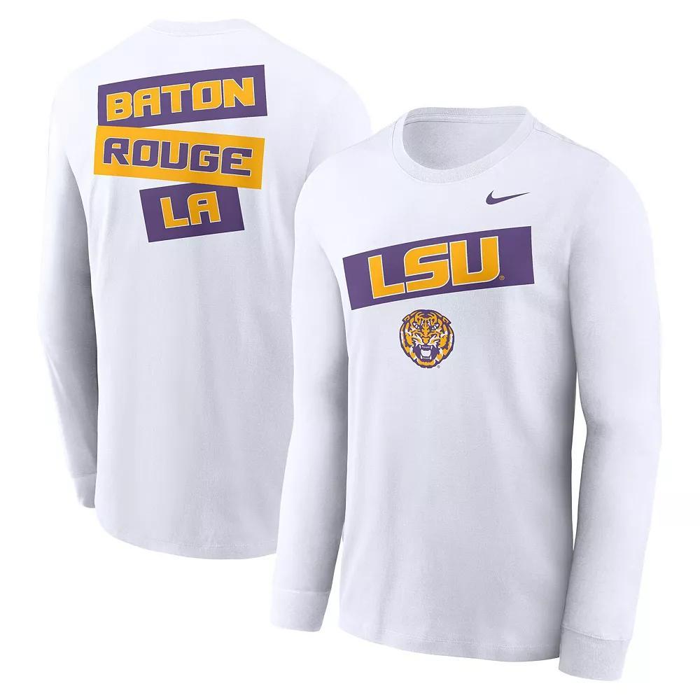 Men's Nike White LSU Tigers Two-Hit Classic Location Long Sleeve T-Shirt, Size: XL Product Image