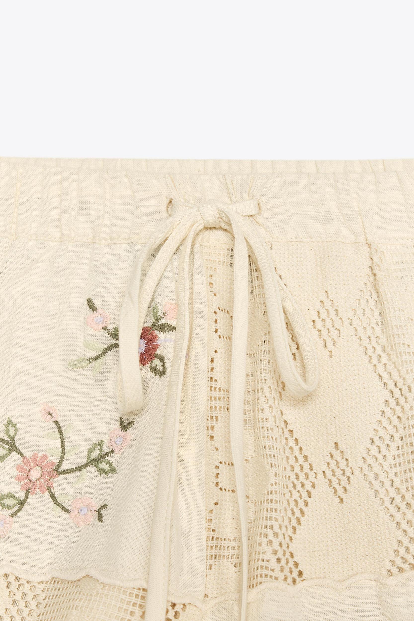 EMBROIDERED CROCHET FLOWER SHORTS Product Image