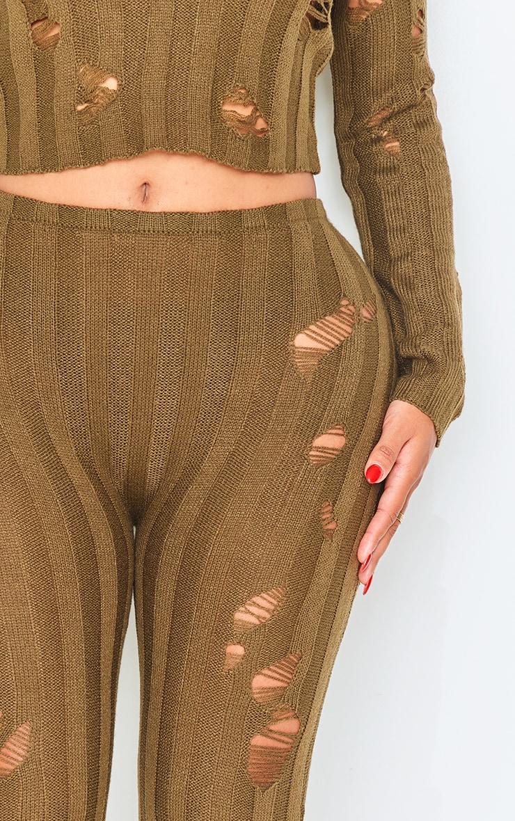 Shape Khaki Distress Ribbed Knitted Pants Product Image