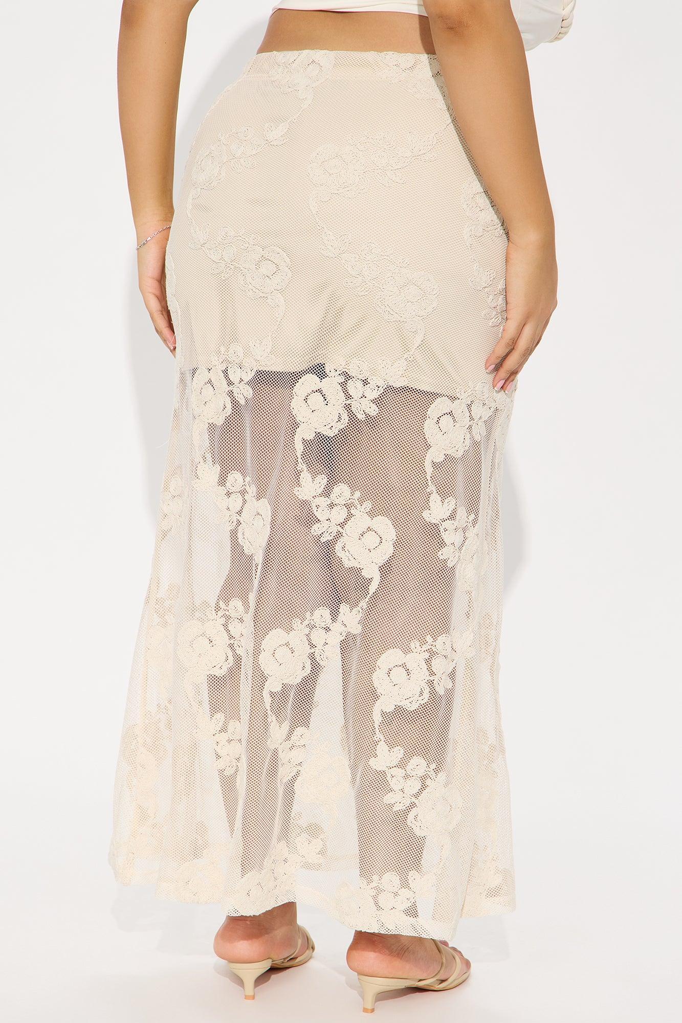 Vacation Vibes Embroidered Crochet Maxi Skirt - Natural Product Image