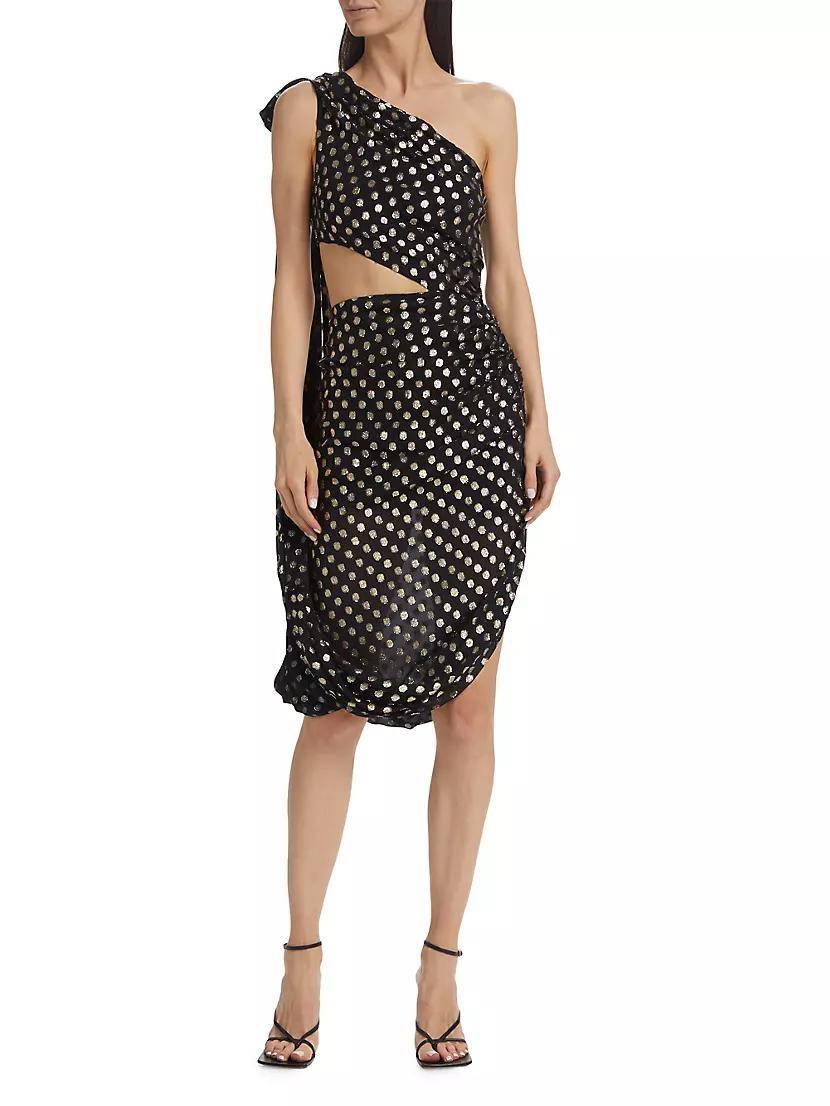 One-Shoulder Metallic-Dot Midi-Dress Product Image