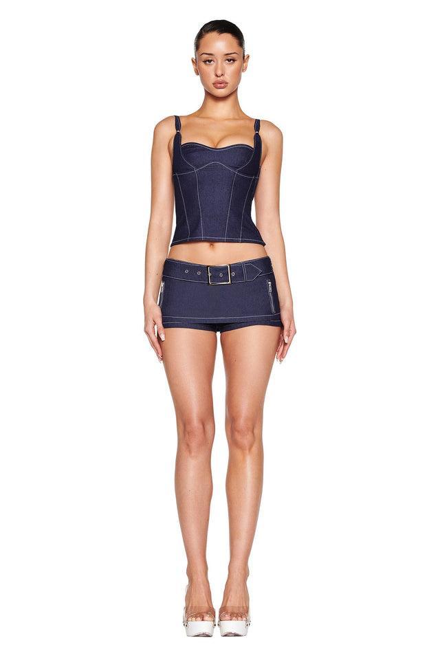 MARRION DENIM SKORT - BLUE : DARK BLUE DENIM Product Image