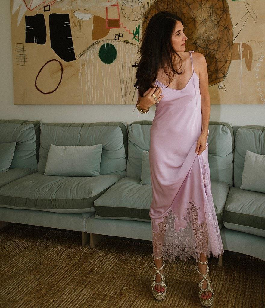 Gianni Bini x DANNIJO Lola Semi Sweetheart Sleeveless Lace Hem Satin Slip Maxi Dress Product Image