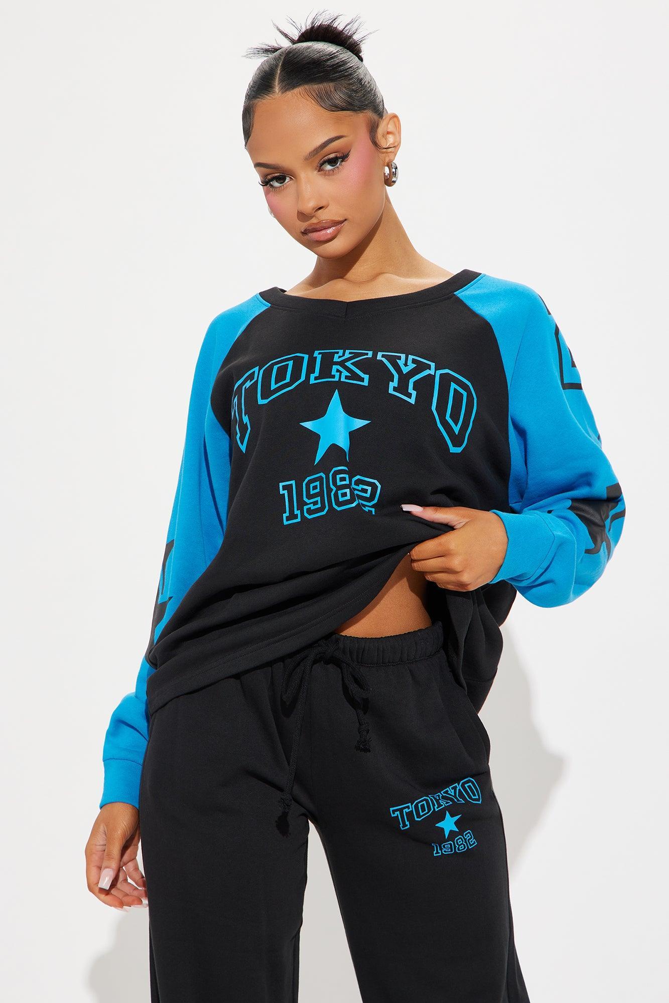 Tokyo Jersey Sweatsuit Set - Black/Blue Product Image