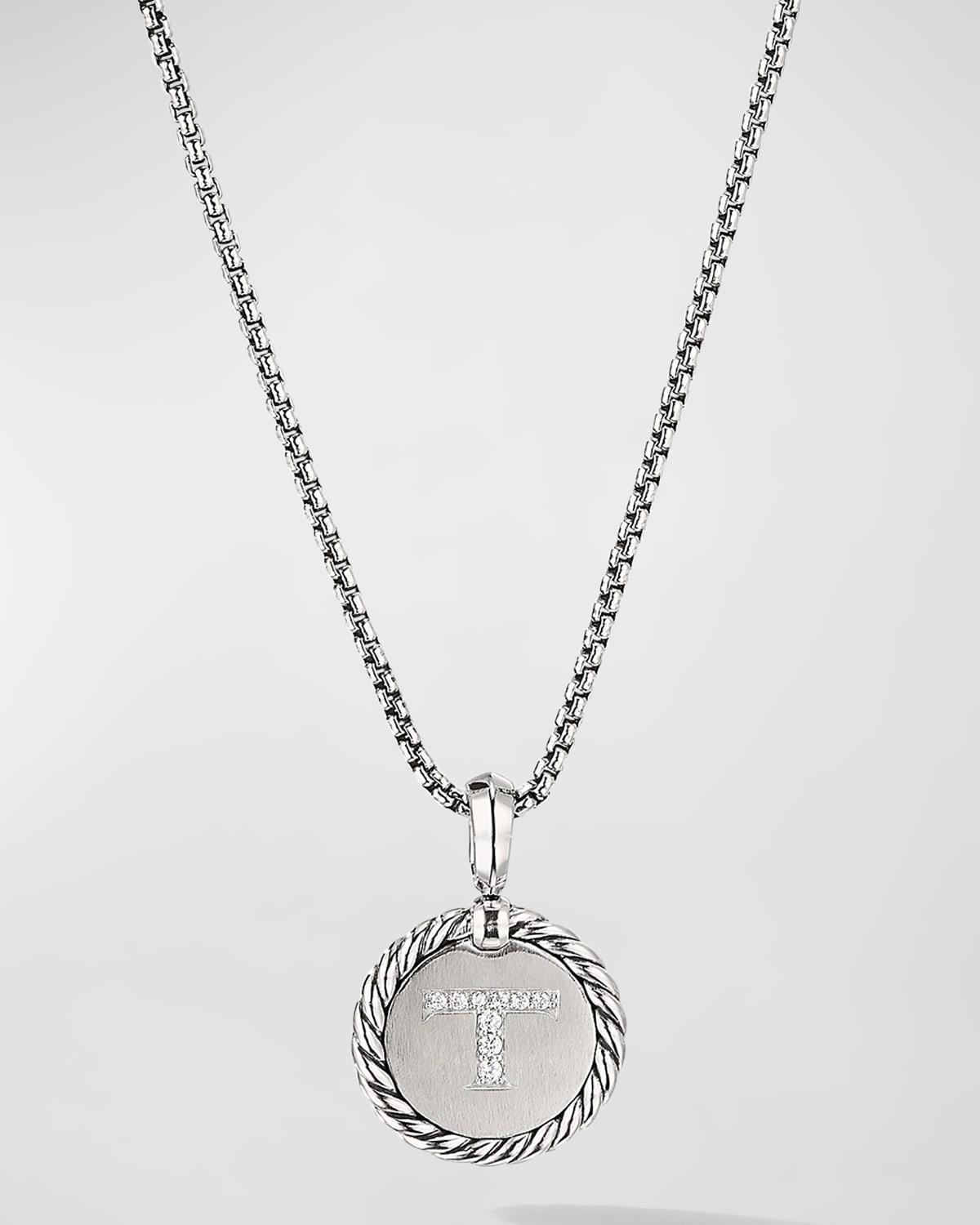 David Yurman Sterling Silver Cable Collectibles Initial Charm Necklace with Diamonds, 18 Product Image