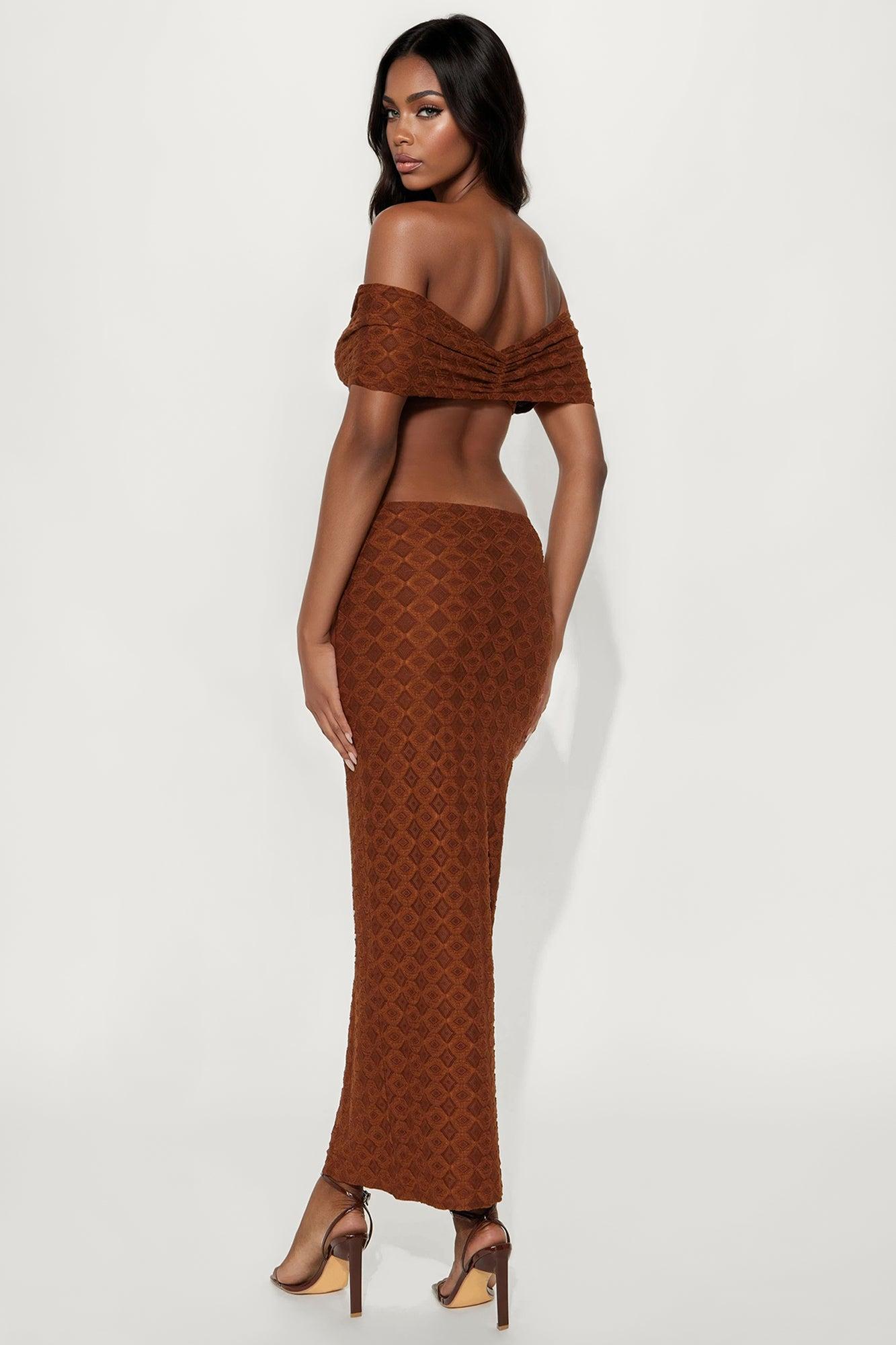 Beverly Textured Cut Out Maxi Dress - Brown Product Image
