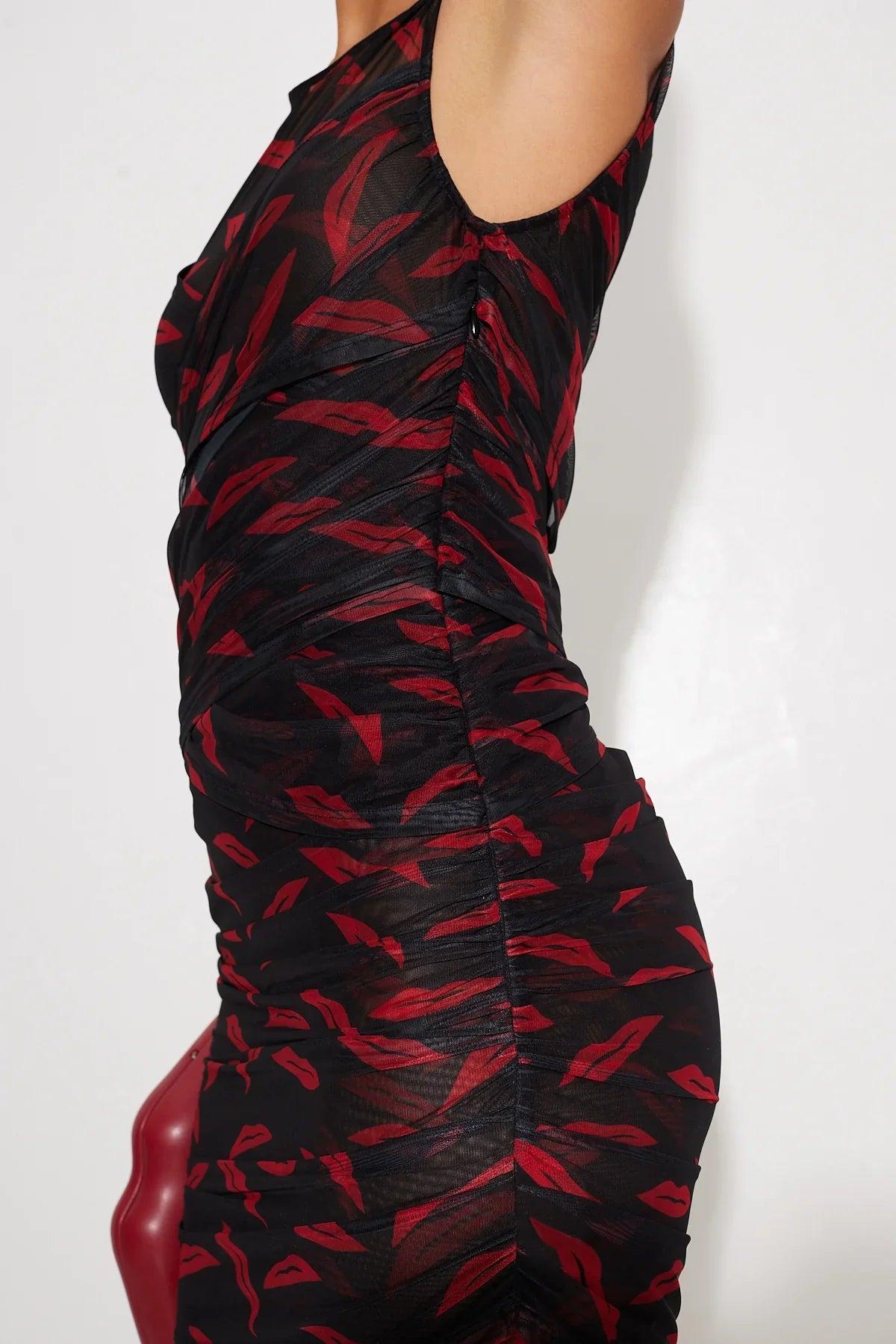 Kinny Mesh Dress Lip Print Product Image
