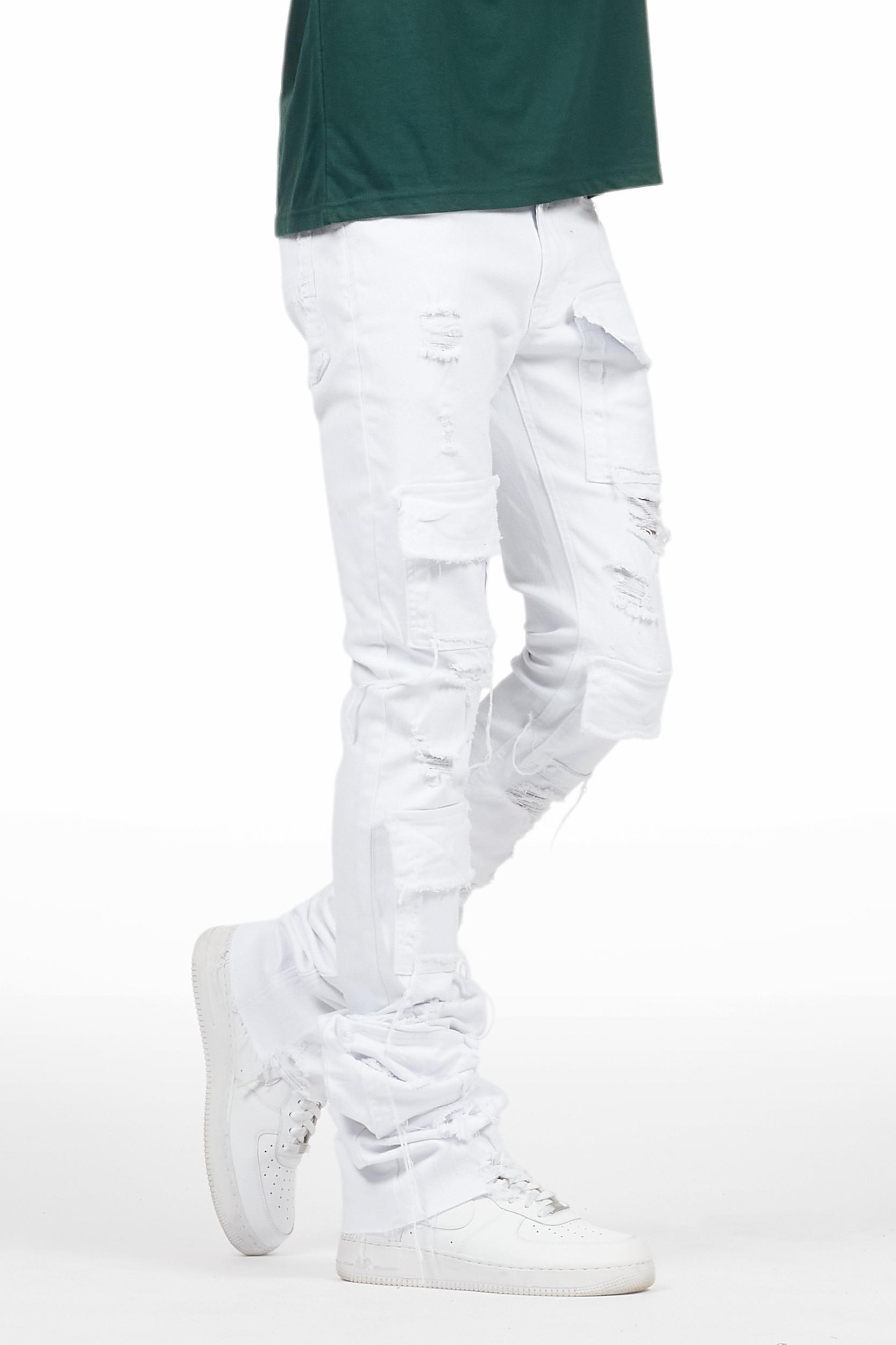 Pooja White Super Stacked Flare Jean Male Product Image