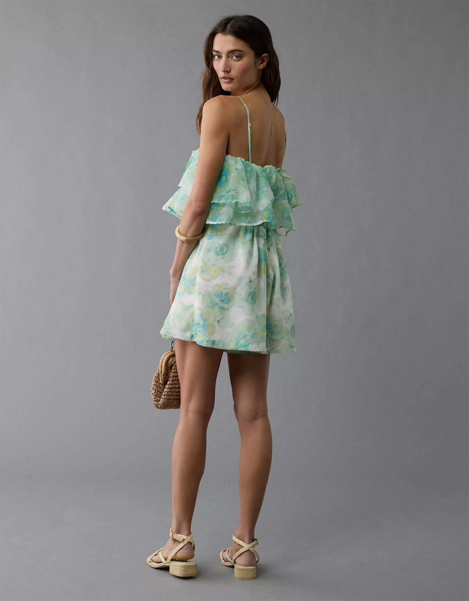 AE Strapless Organza Ruffle Romper Product Image