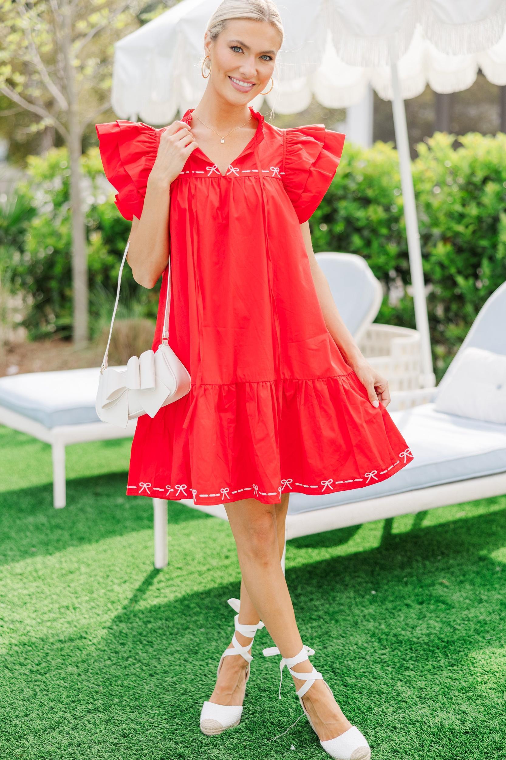 All I See Red Bow Printed Dress Female Product Image