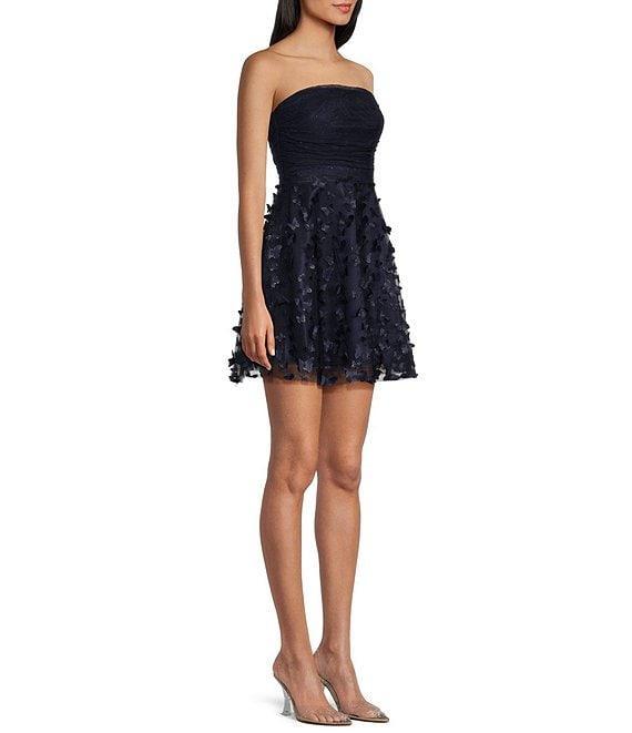 Dear Moon Strapless Ruched Glitter Mesh 3D Butterfly Skirt Dress Product Image