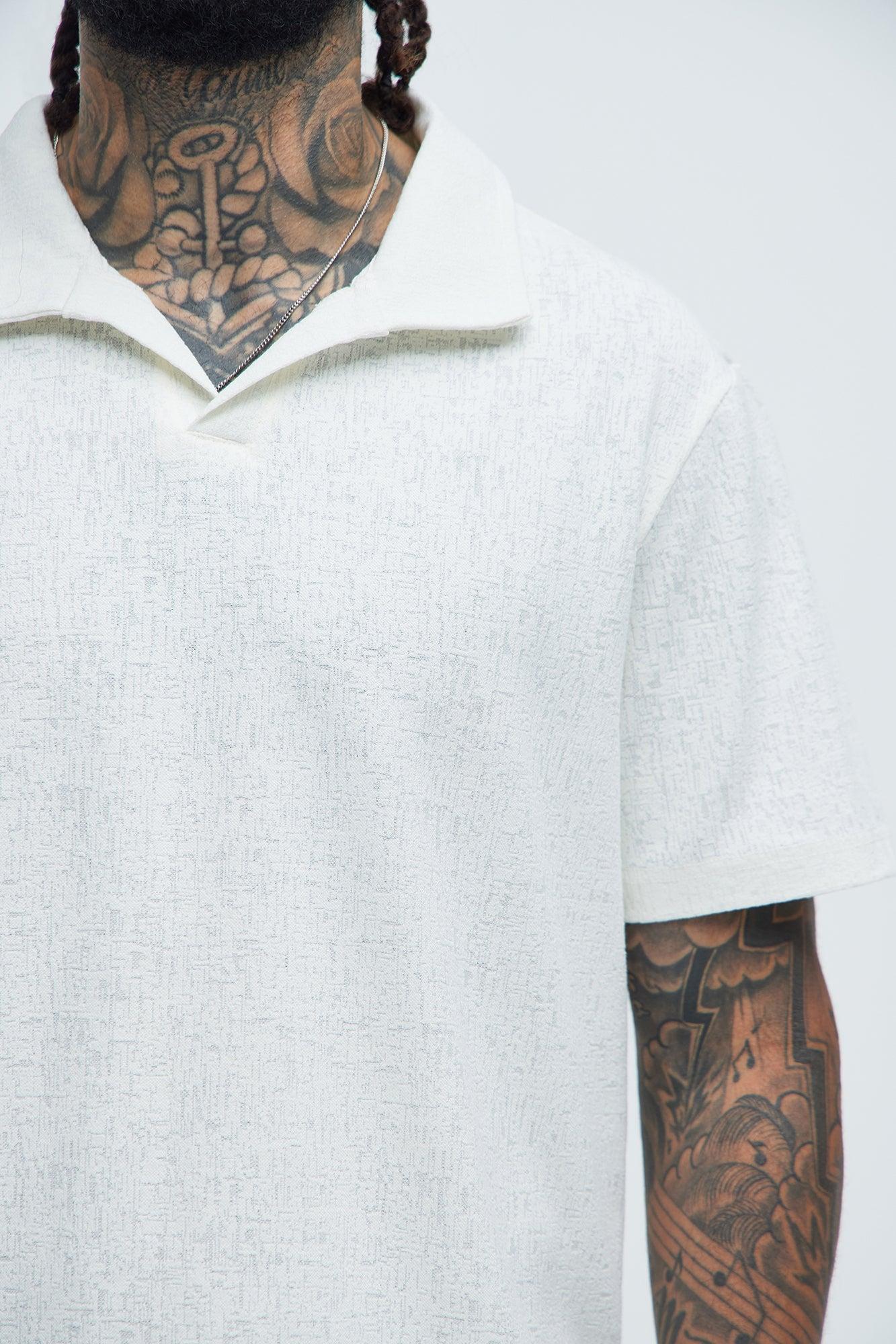 Duval Textured Knit Johnny Collar Shirt - Off White Product Image
