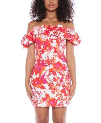 B Darlin Womens Ruffled Off-The-Shoulder Bodycon Dress - Ofw/org Product Image