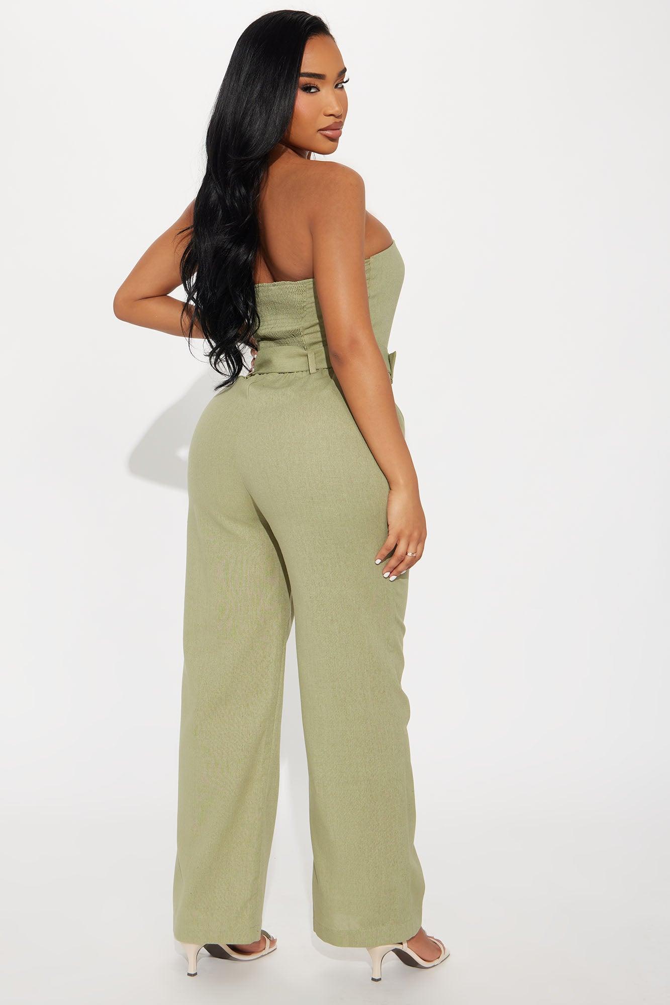 Leona Linen Jumpsuit - Olive Product Image