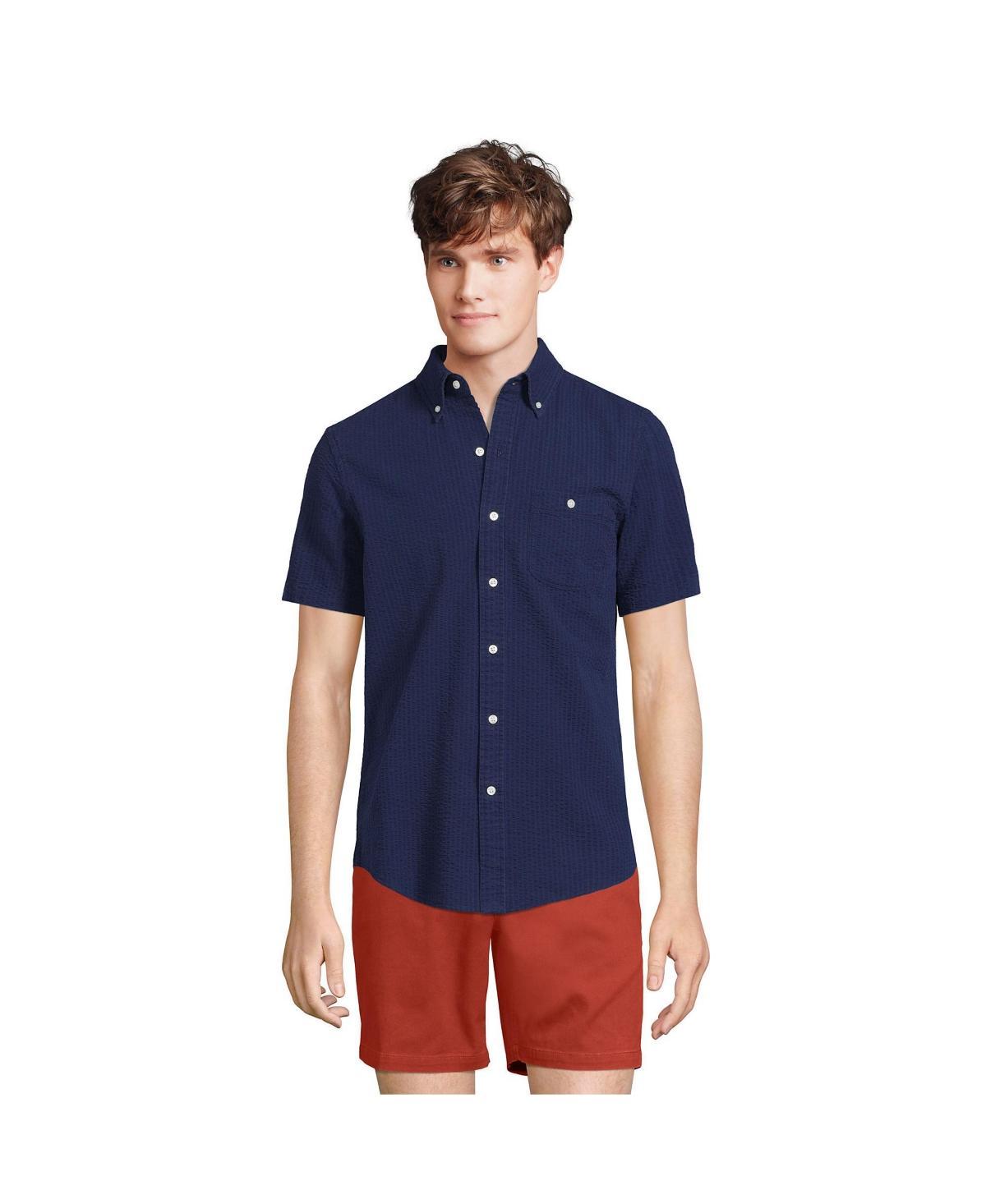 Men's Lands' End Button-Down Seersucker Shirt, Size: Small, White Product Image