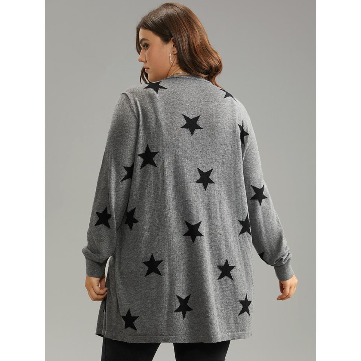 Plus Size Supersoft Essentials Star Print Open Front Cardigan DimGray Women Casual Loose Long Sleeve Dailywear Cardigans BloomChic 28/5X Product Image