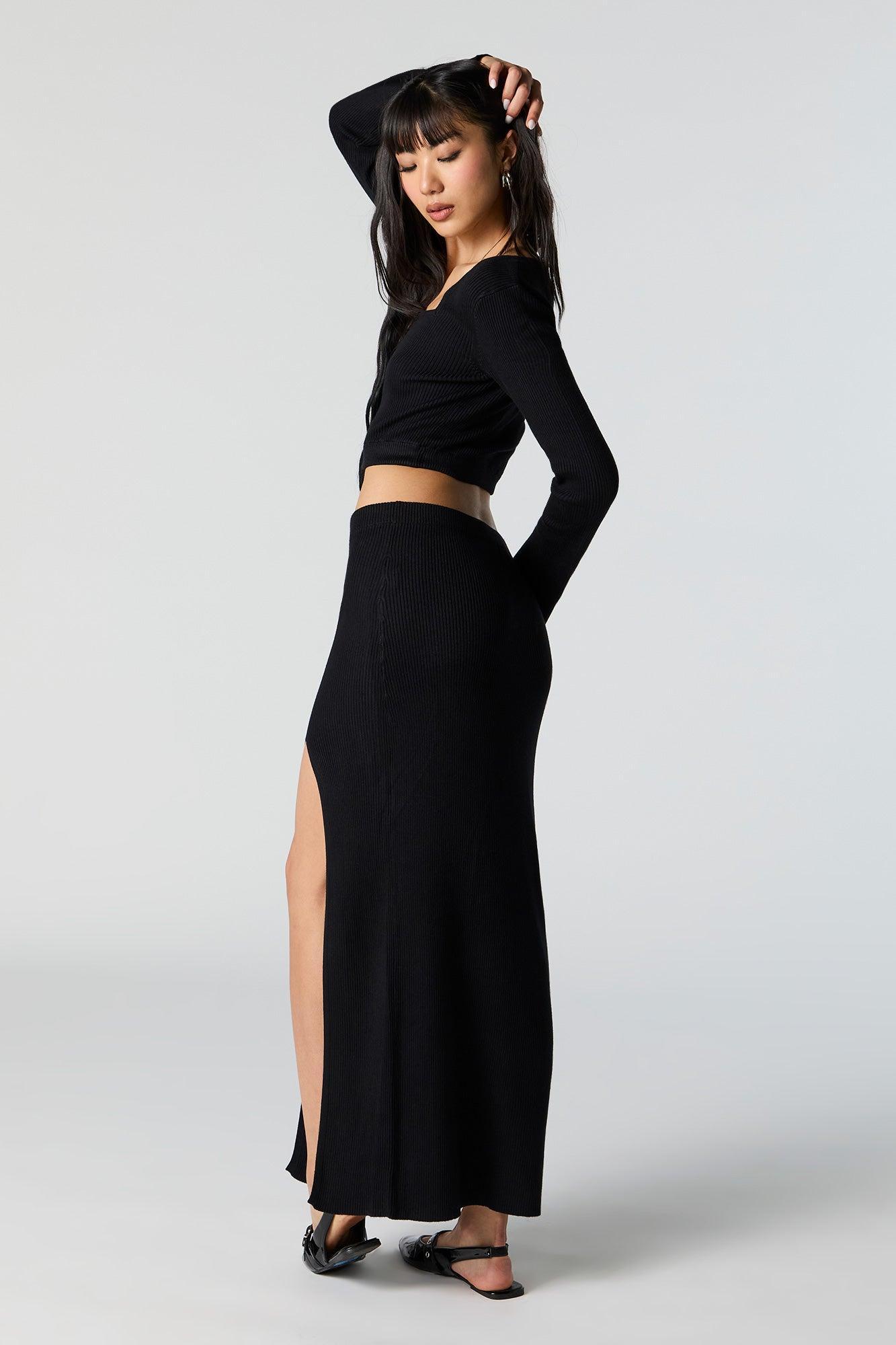 Ribbed Knit Slit Maxi Skirt Female Product Image