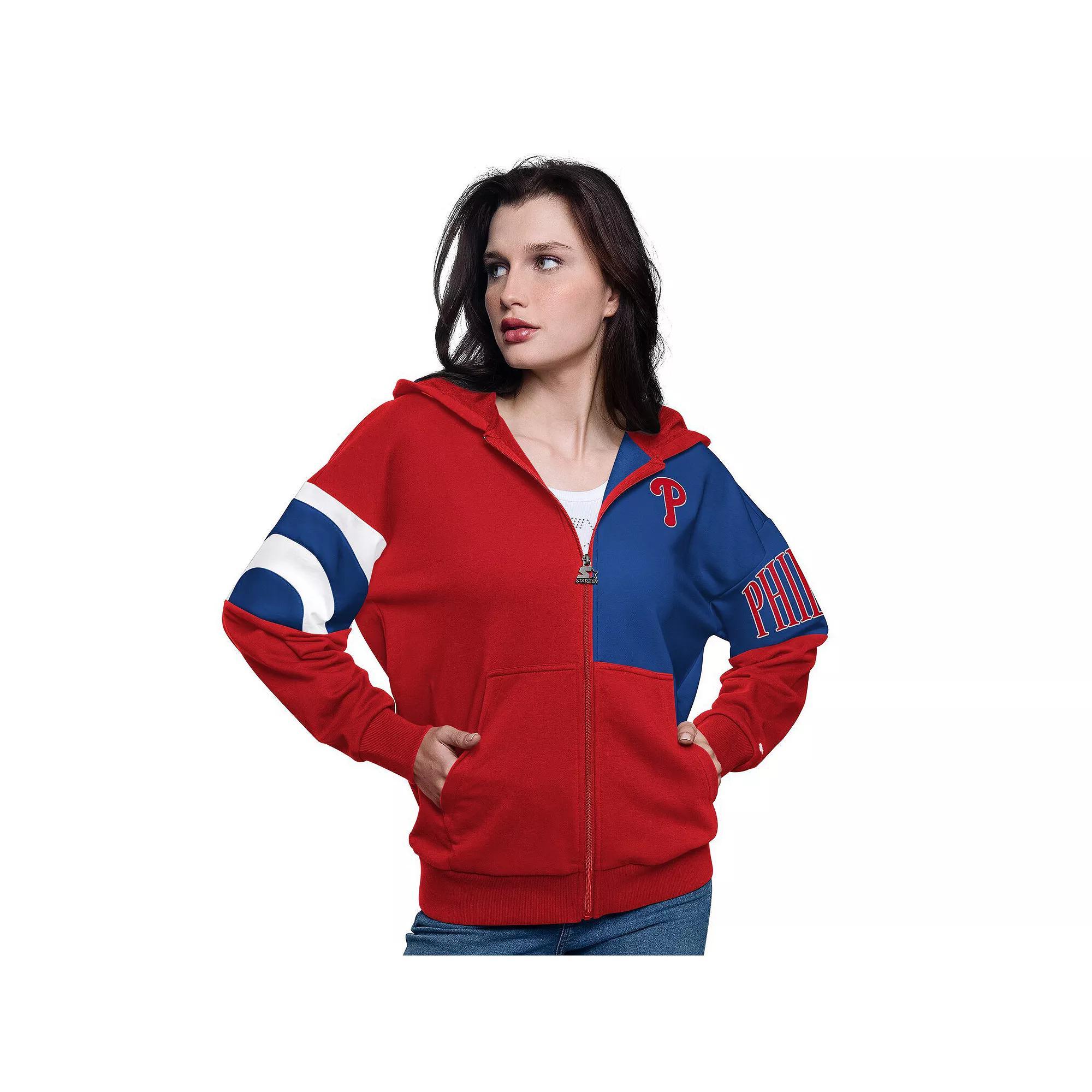 Women's Starter Red/Royal Philadelphia Phillies Curve Ball Full Zip Hoodie Sweatshirt, Size: Small Product Image