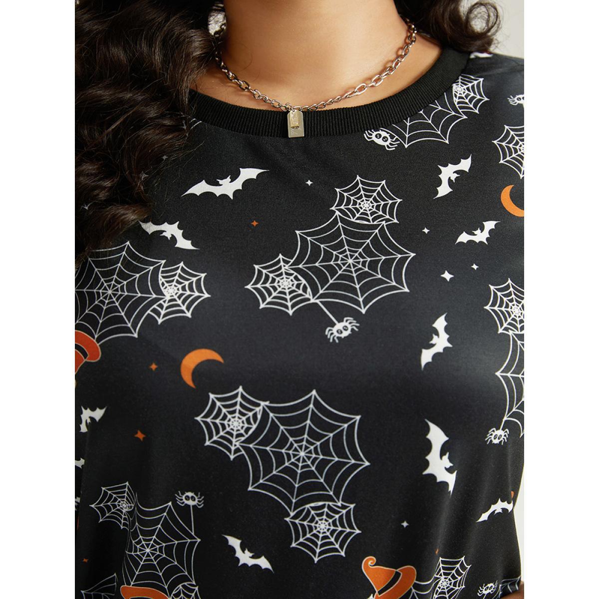 Plus Size Halloween Print Elastic Cuffs Round Neck Sweatshirt Women Black Casual Elastic cuffs Round Neck Dailywear Sweatshirts BloomChic 10/M Product Image