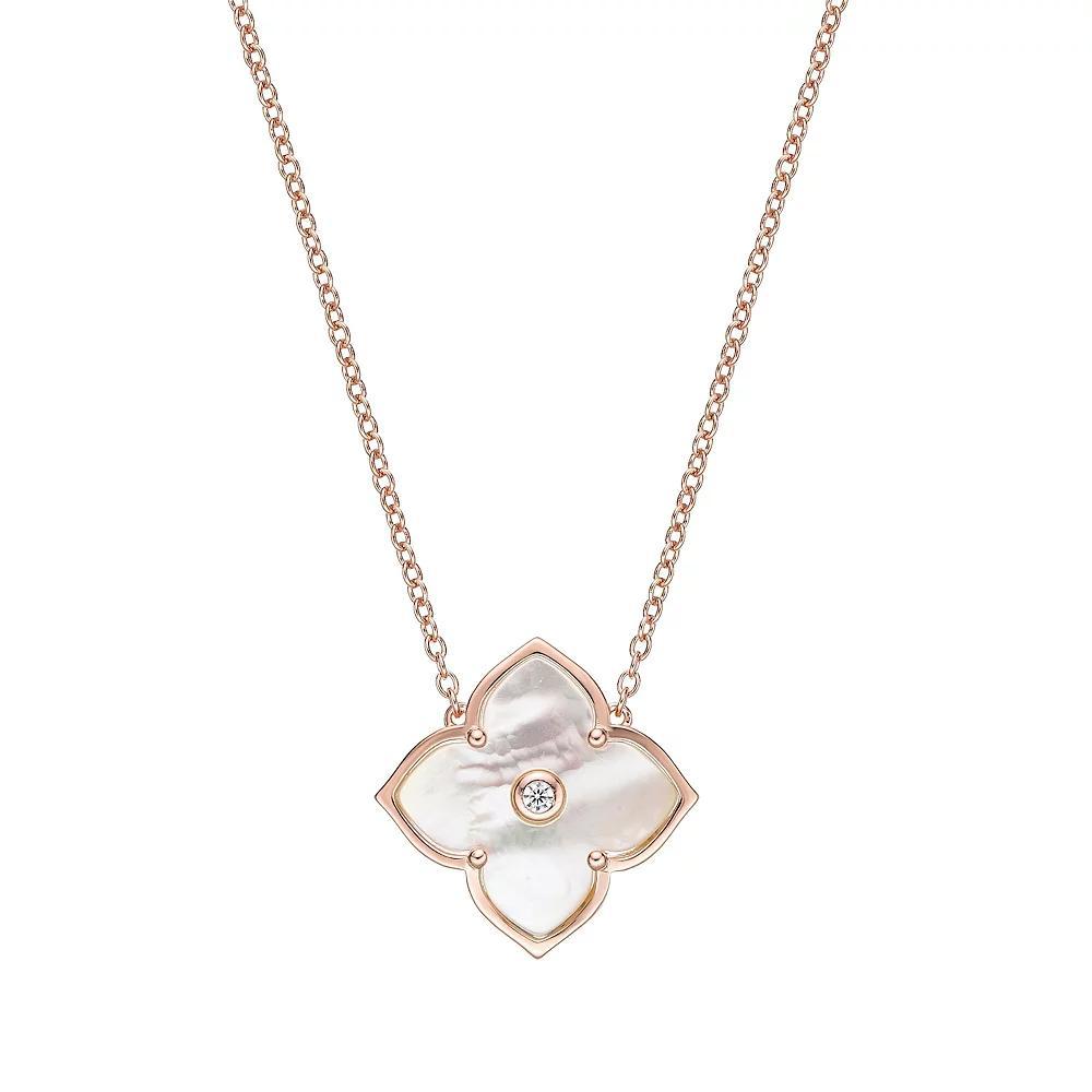 Gemminded Rose Gold Over Sterling Silver Mother-Of-Pearl & Cubic Zirconia Flower Pendant Necklace, Women's, Size: 18", Rose Gold Tone Product Image