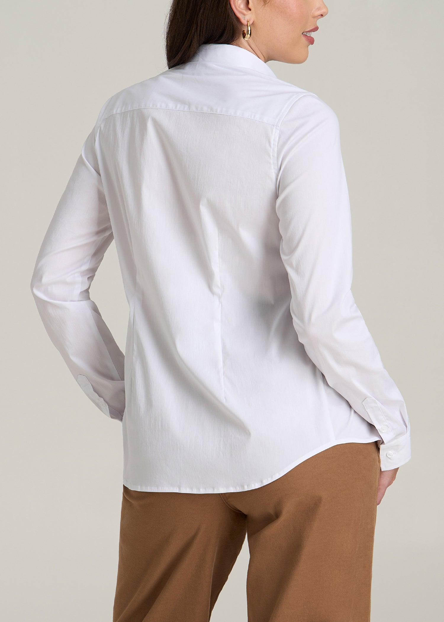 Slim Fit Button Up Women's Tall Shirt in White Product Image
