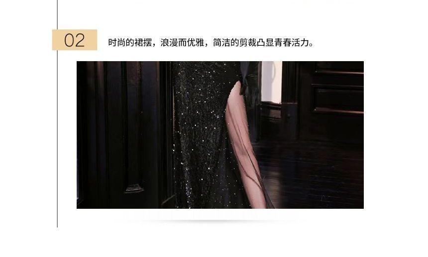 Spaghetti Strap Sequin Mesh Panel Mermaid Evening Gown Product Image