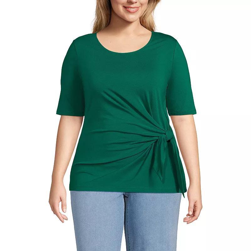Women's Plus Size Lands' End Lightweight Jersey Tie Front Top, Size: 3XL, Black Product Image