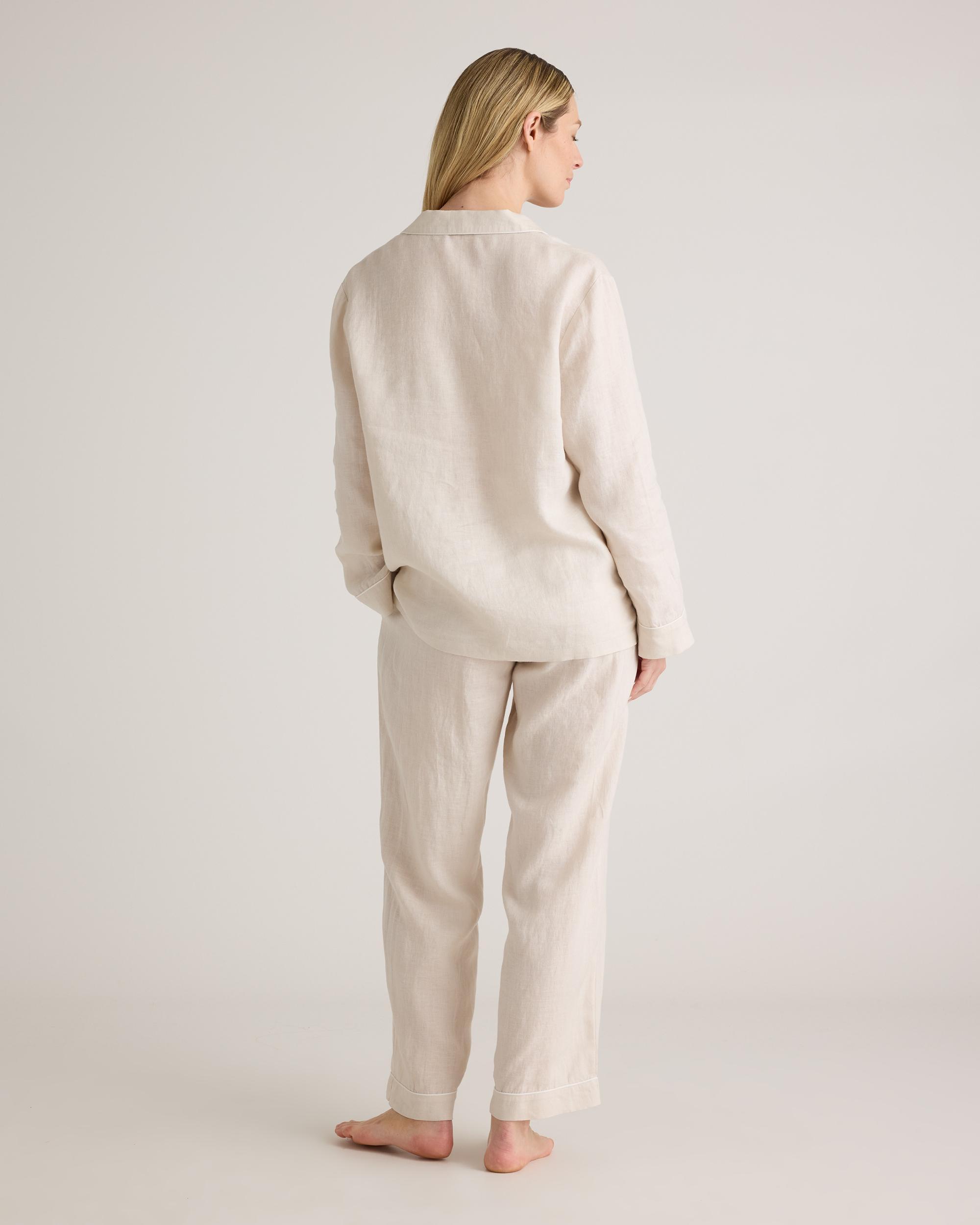 Quince | Women's 100% European Linen Long Sleeve Pajama Set with Piping Product Image