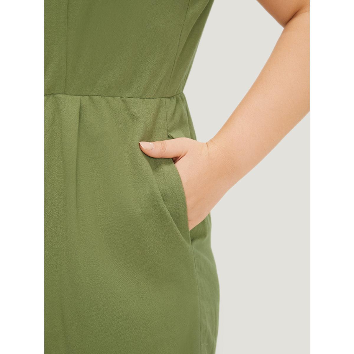 Plus Size Sage Plain Pocket Button Through Tank Jumpsuit Women Office Sleeveless V-neck Work Loose Jumpsuits BloomChic 26/4X Product Image