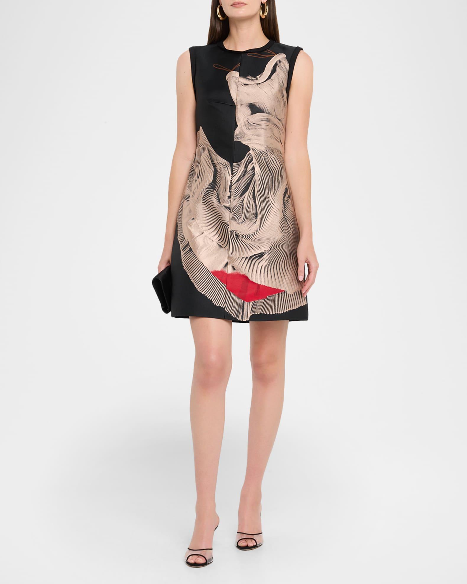 Dancing Pleat Jacquard Sleeveless Mini Dress Product Image