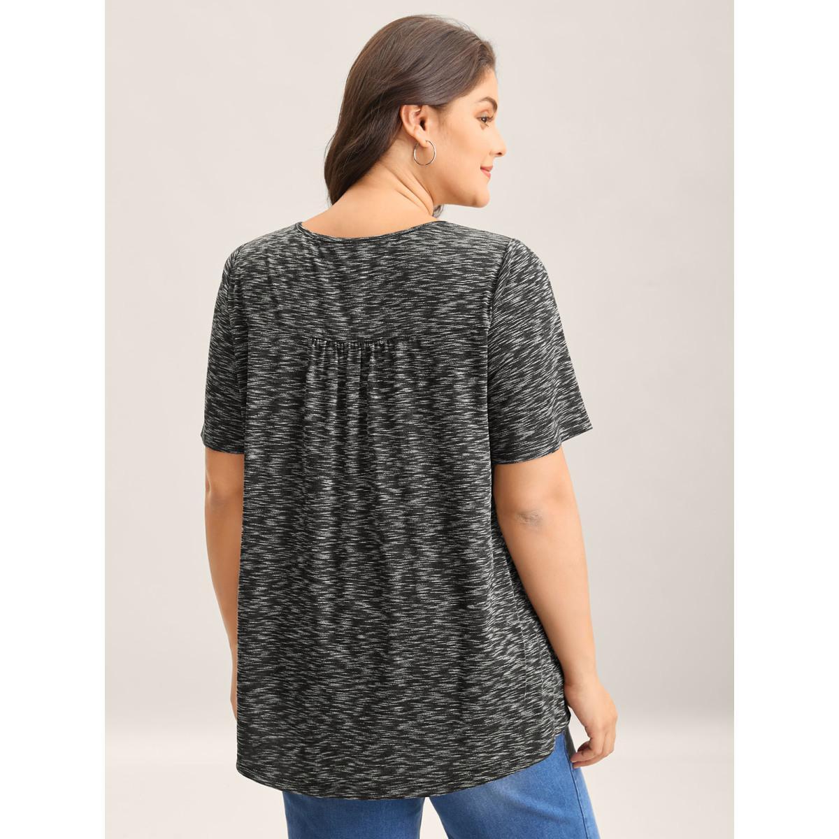 Plus Size Heather Surplice Neck Curvy Hem T-Shirt Black Women Overlapping Overlap Collar Loose Everyday-Casual T-shirts BloomChic 30/6X Product Image